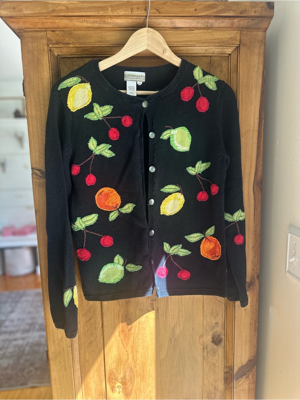 Coldwater Creek Fruit Cardigan Sweater Cottagecore Fruit Novelty XS
